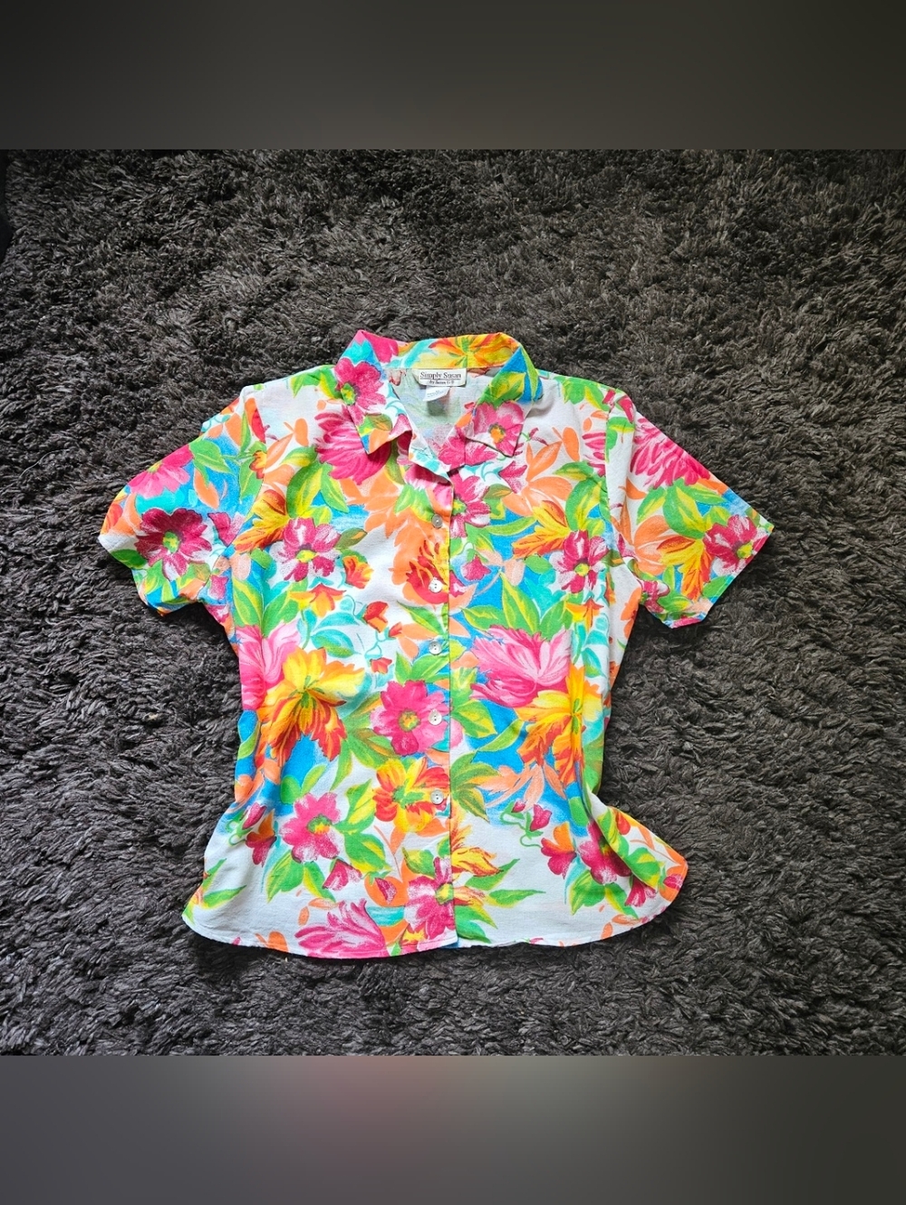 Vintage Simply Susan by Susan G. Size 1X short-sleeved, button-up top shirt feat